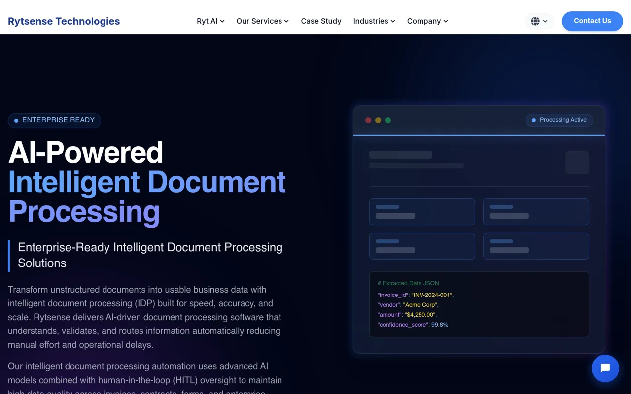 Screenshot of Rytsense Intelligent Document Processing
