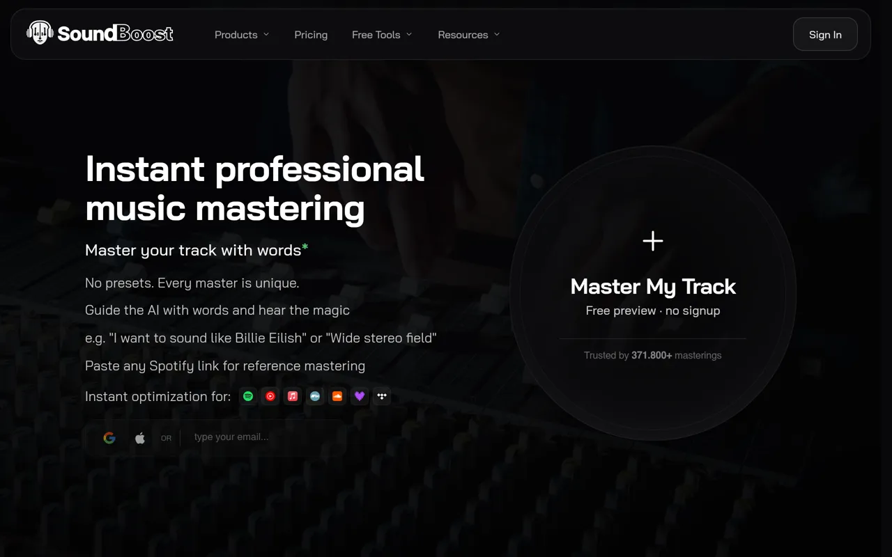 Screenshot of SoundBoost.ai