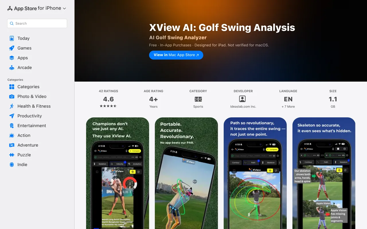 Screenshot of XView AI: Golf Swing Analysis