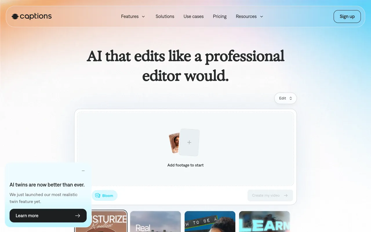 Screenshot of Captions