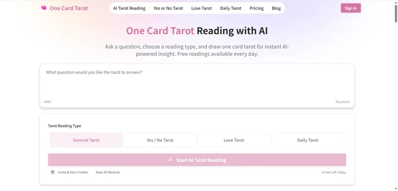 Screenshot of One Card Tarot