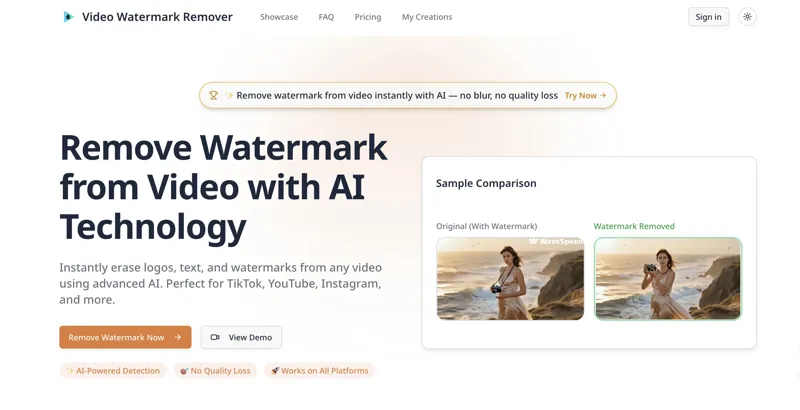 Screenshot of AI Video Watermark Remover