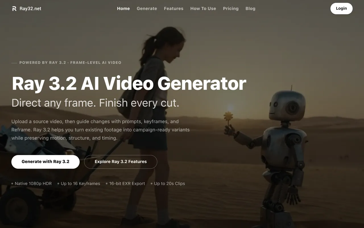 Screenshot of Ray 3.2 AI Video Generator