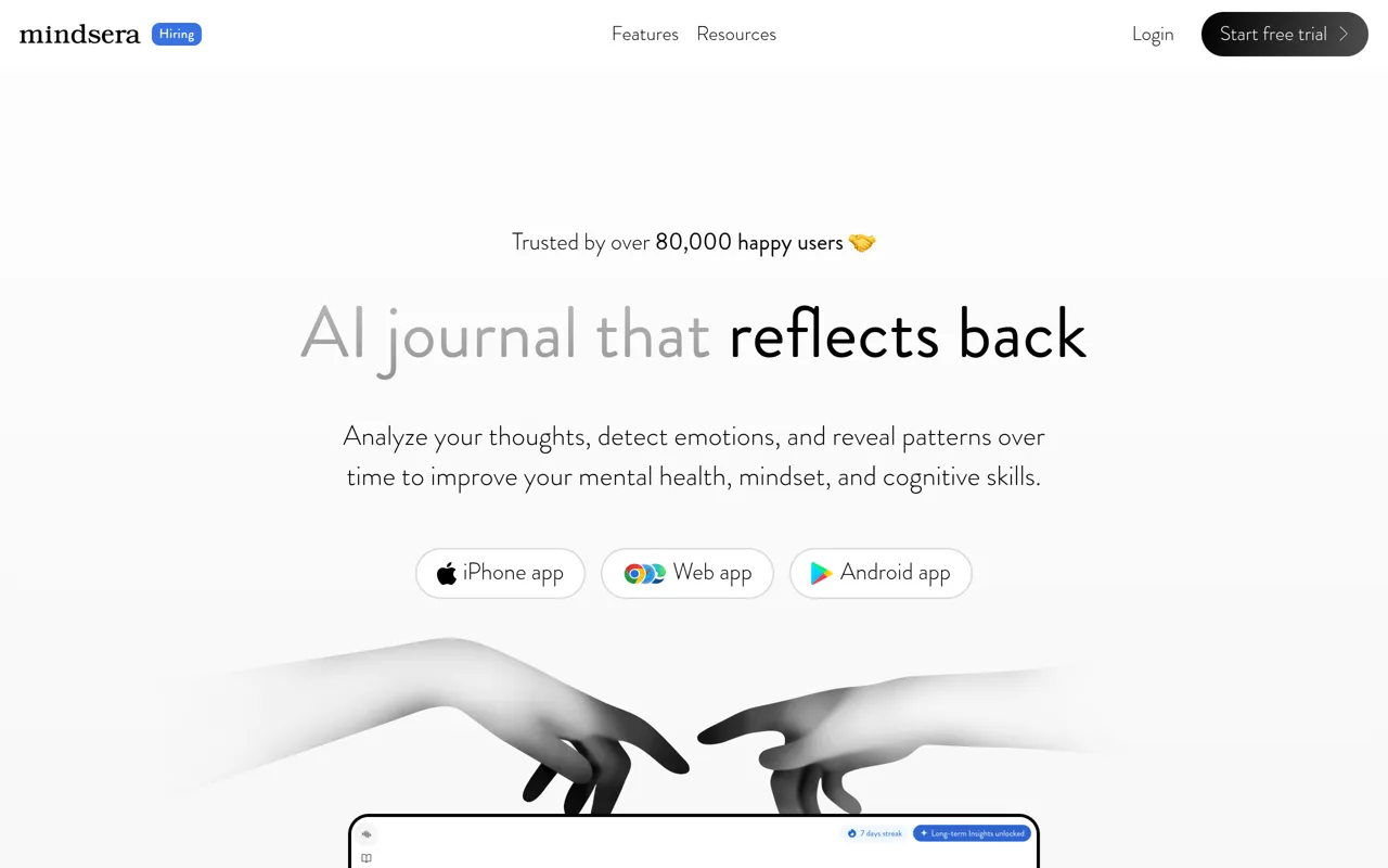 Screenshot of Mindsera
