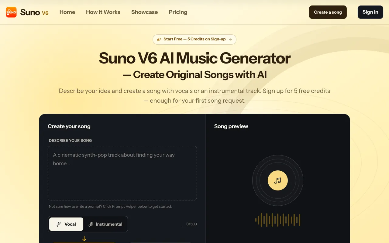 Screenshot of Suno V6 AI Music Generator