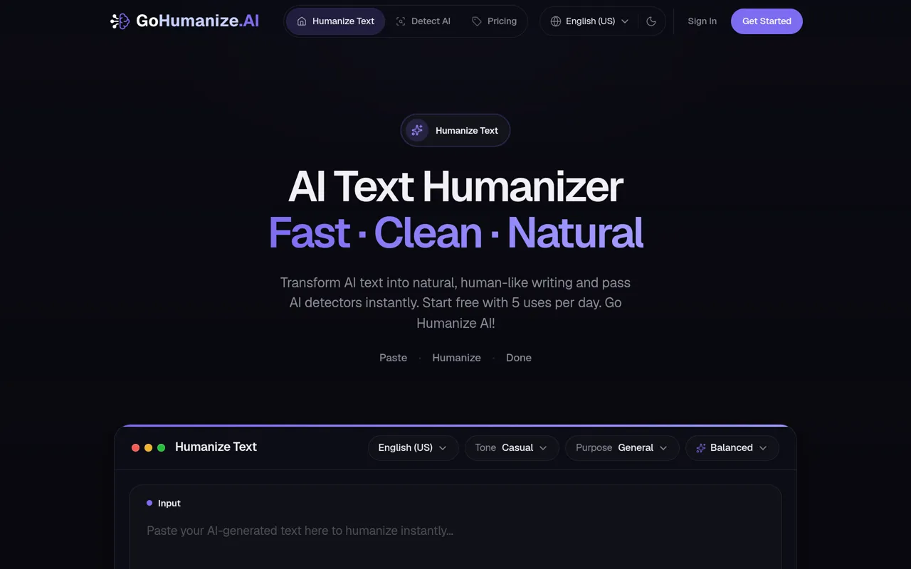 Screenshot of GoHumanize
