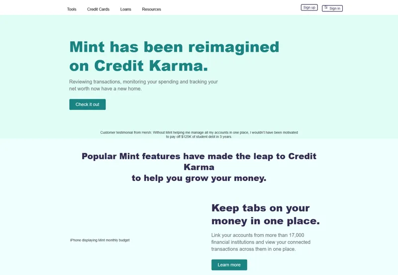 Screenshot of Mint