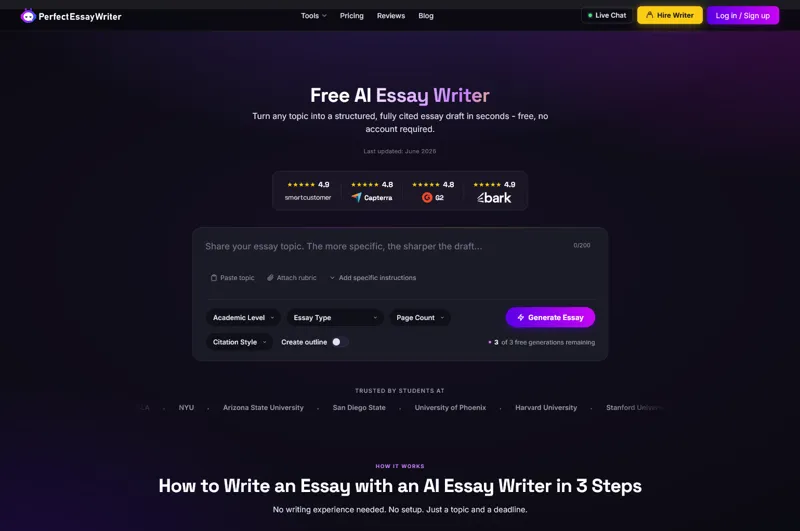 Screenshot of PerfectEssayWriter.ai
