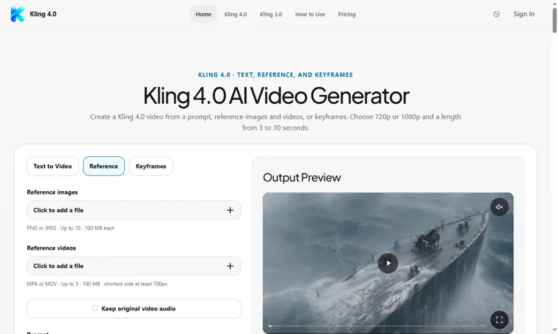 Screenshot of Kling 4.0 AI Video Generator