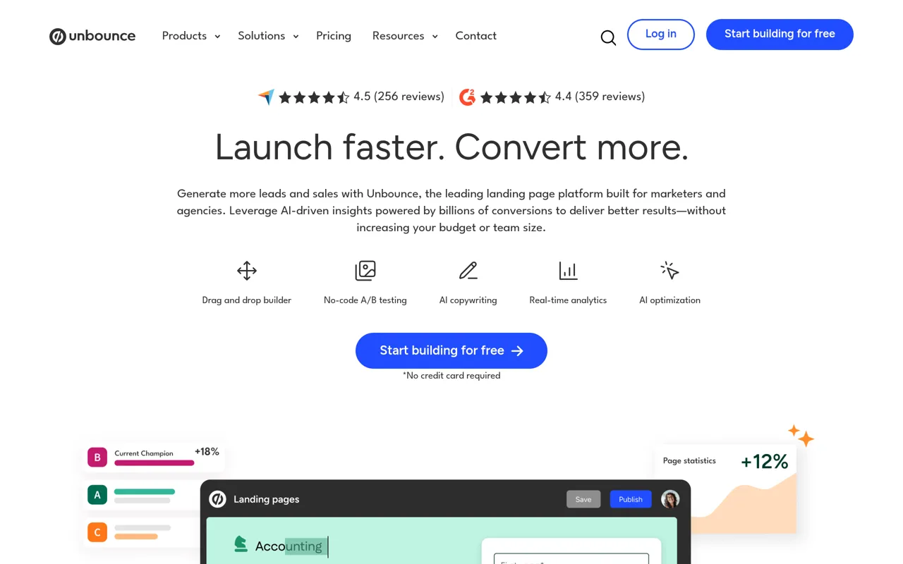 Screenshot of Unbounce