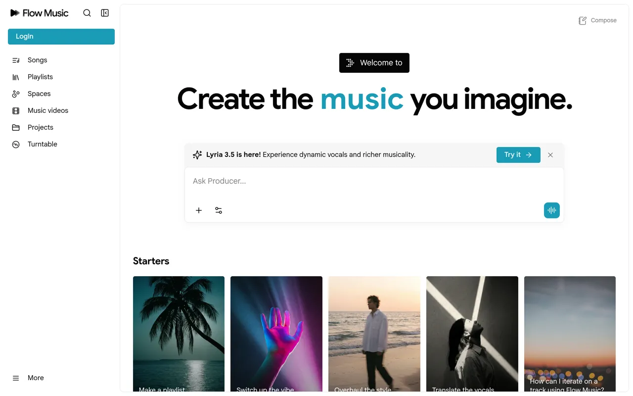Screenshot of Google Flow Music