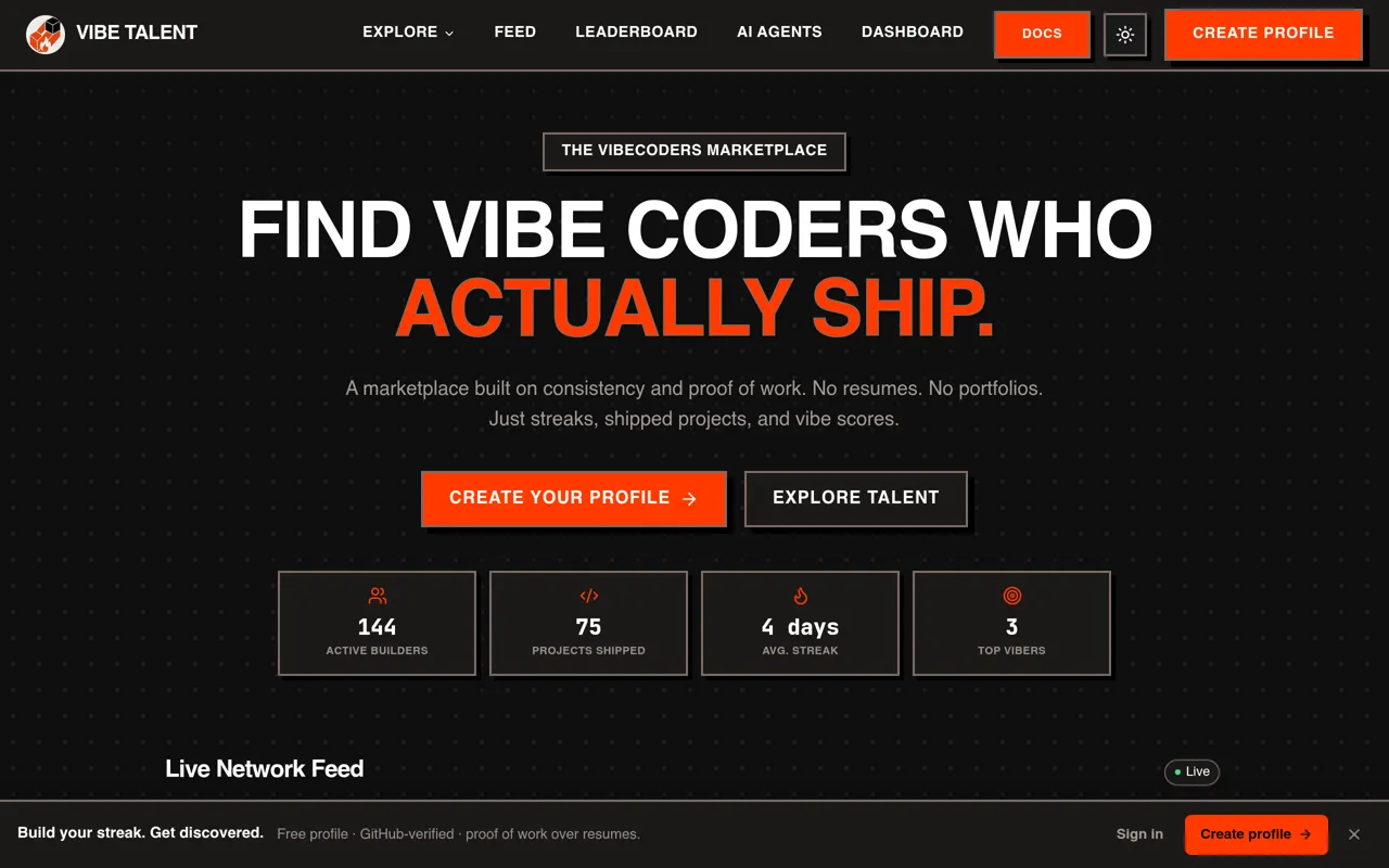 Screenshot of VibeTalent