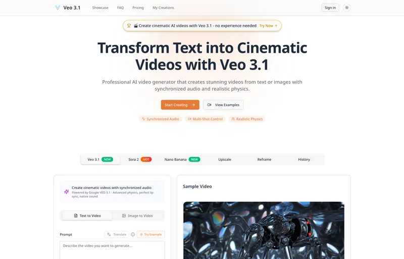 Screenshot of Veo 3.1 - Cinematic AI Video Generator with Audio