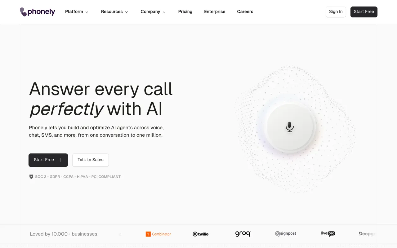 Screenshot of Phonely AI