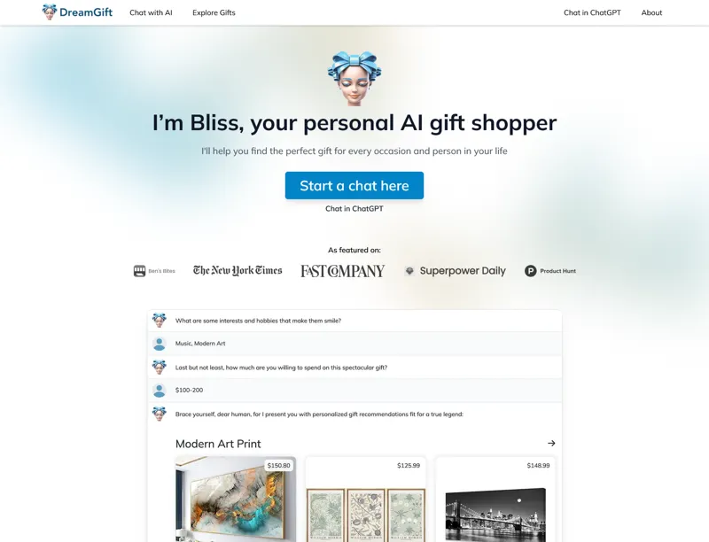 Screenshot of DreamGift