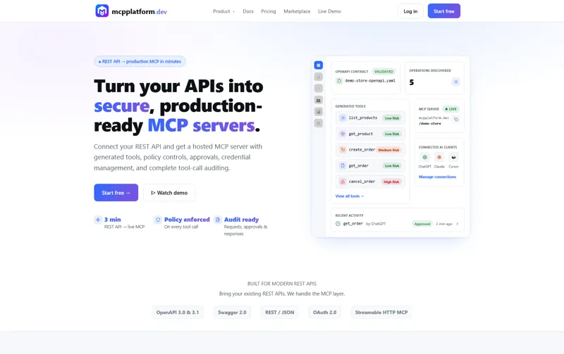 Screenshot of mcpplatform.dev