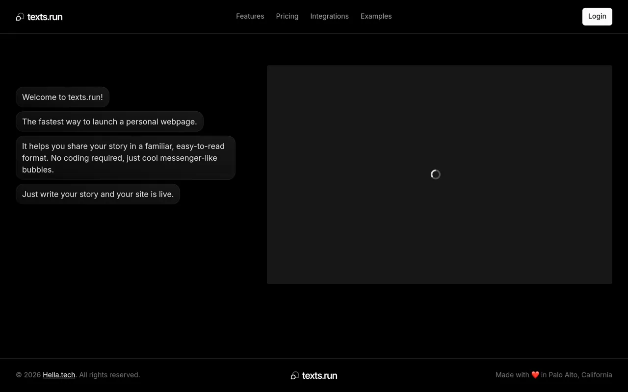 Screenshot of texts.run