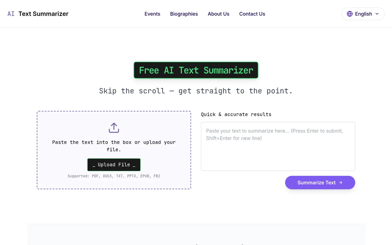 Screenshot of AI Text Summarizer