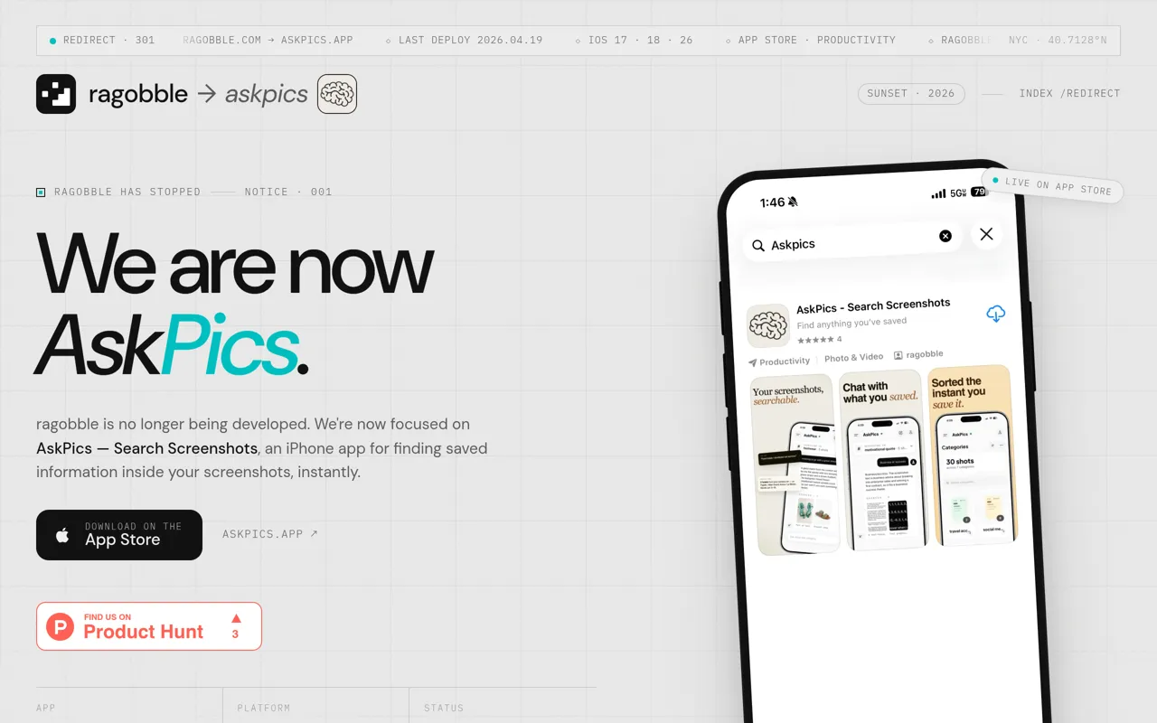 Screenshot of AskPics (formerly ragobble)