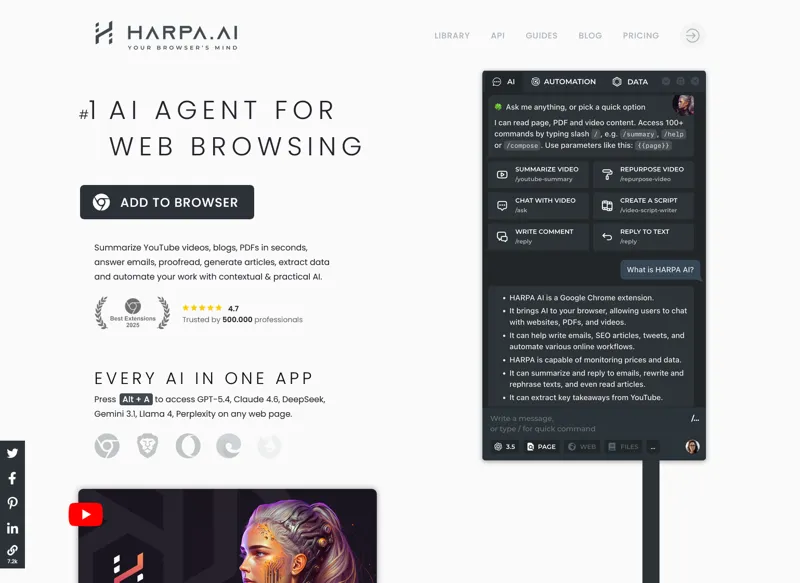 Screenshot of HARPA AI Browser Agent