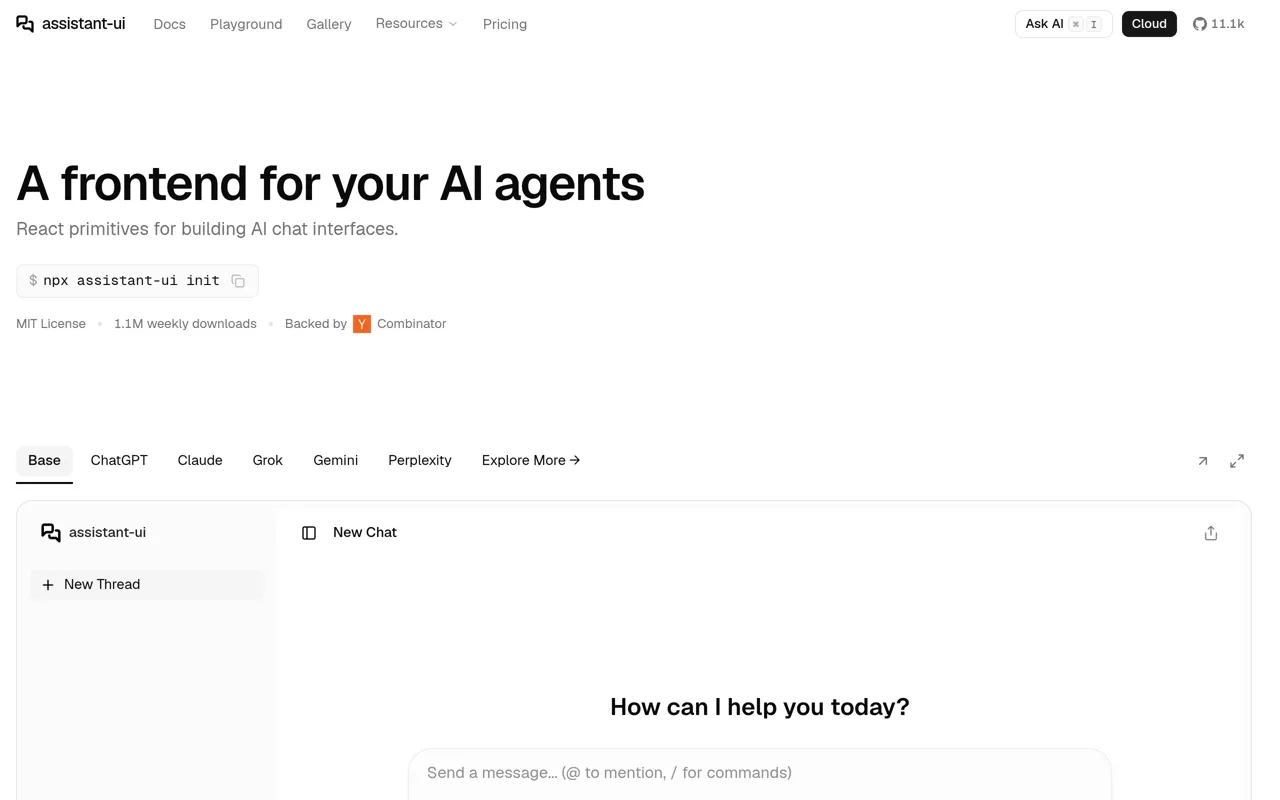 Screenshot of assistant-ui
