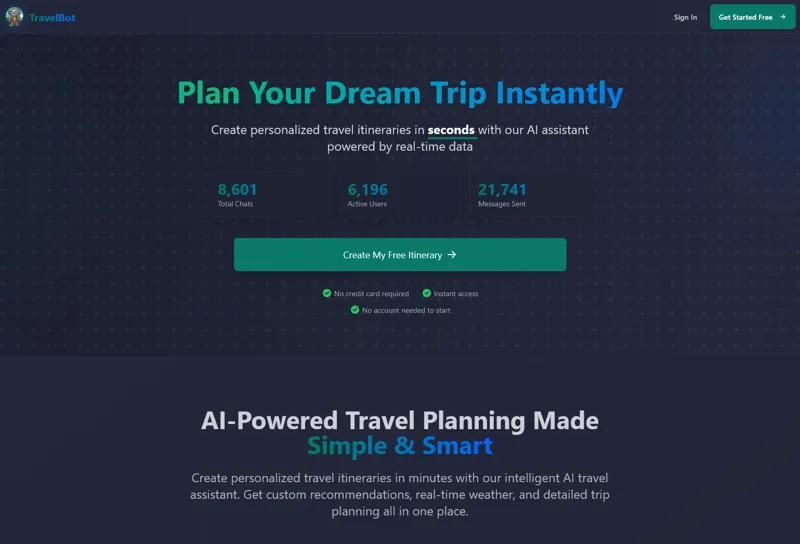 Screenshot of TravelBot