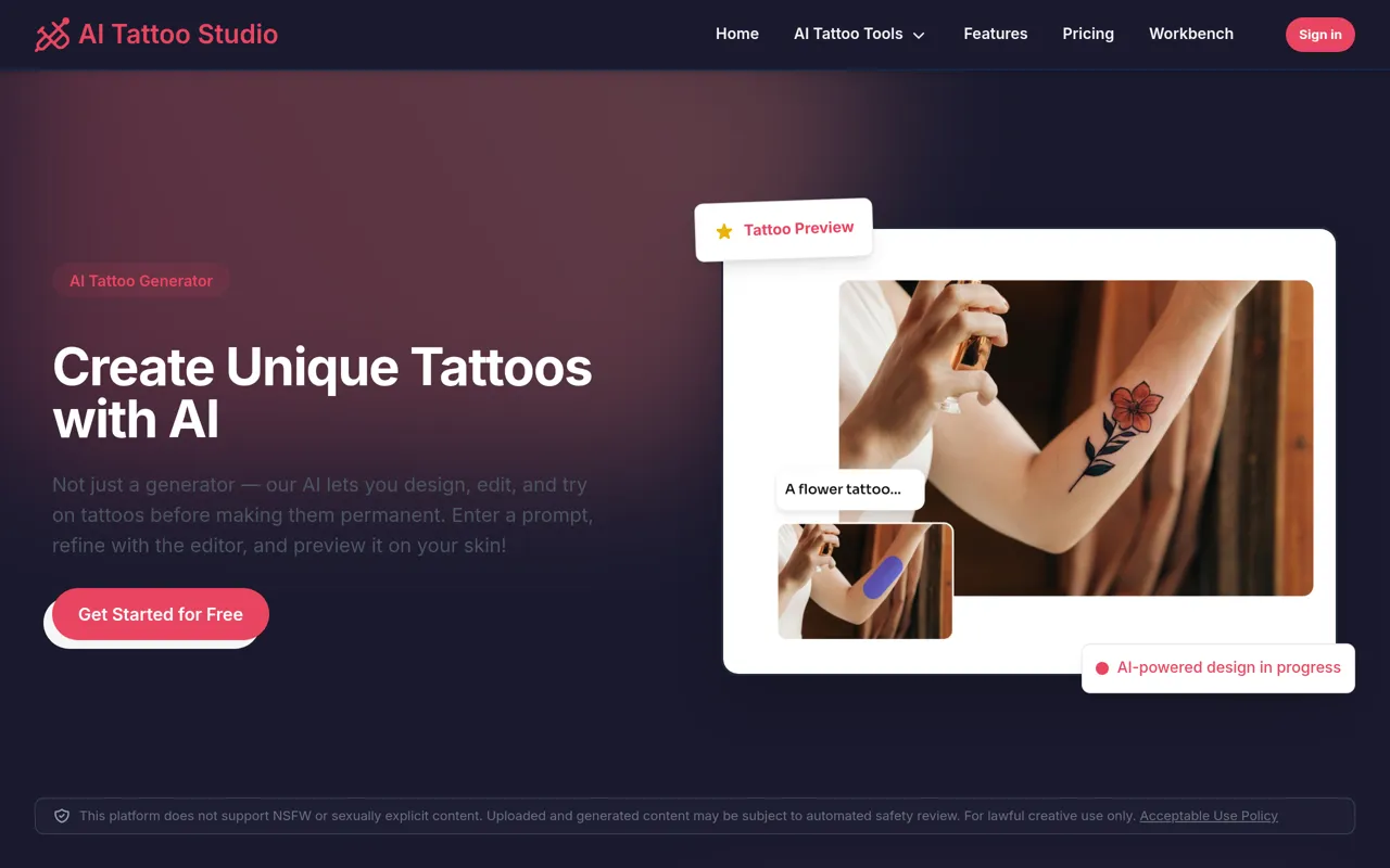 Screenshot of AI Tattoo Studio