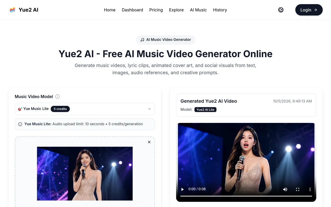 Screenshot of Yue2 AI