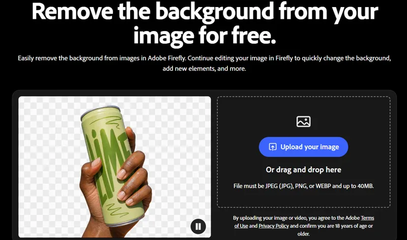 Screenshot of Adobe Firefly AI Background Remover