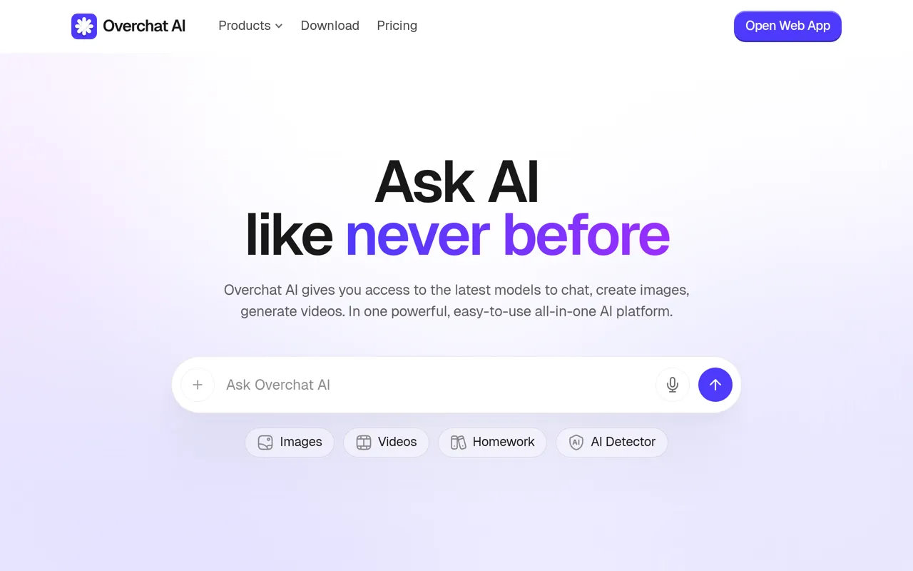 Screenshot of Overchat AI