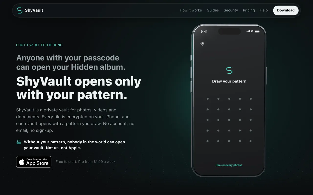 Screenshot of ShyVault