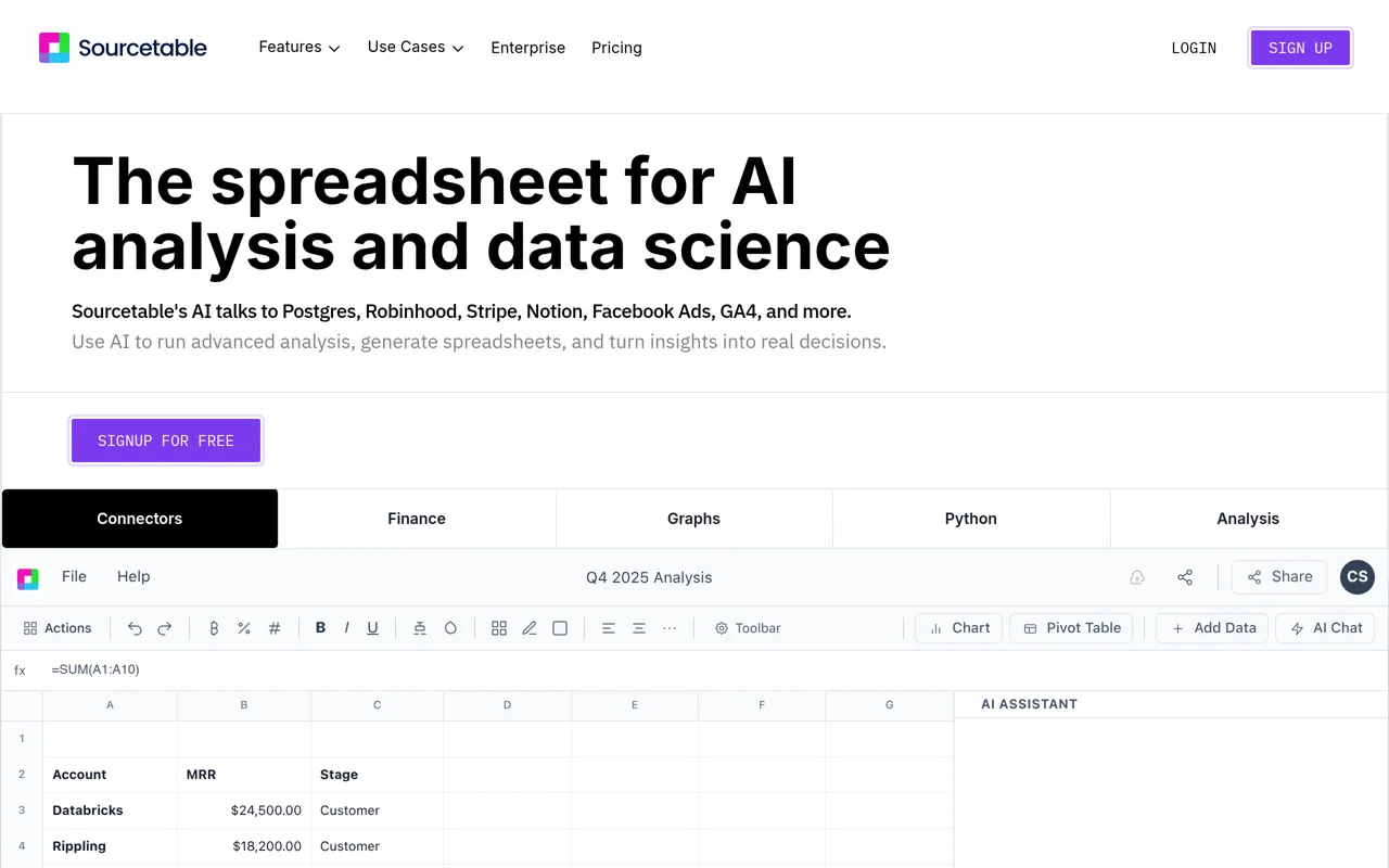 Screenshot of Sourcetable