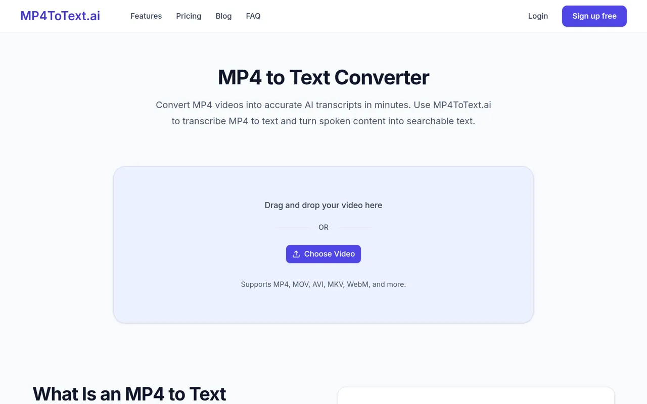 Screenshot of MP4ToText.ai
