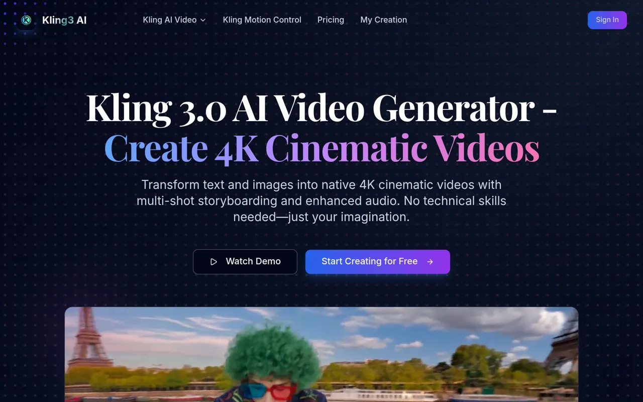 Screenshot of Kling 3.0 