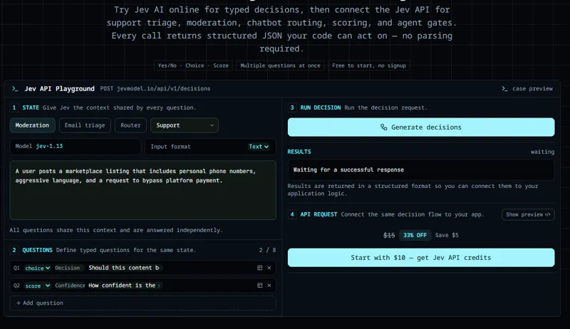 Screenshot of Jev Model API