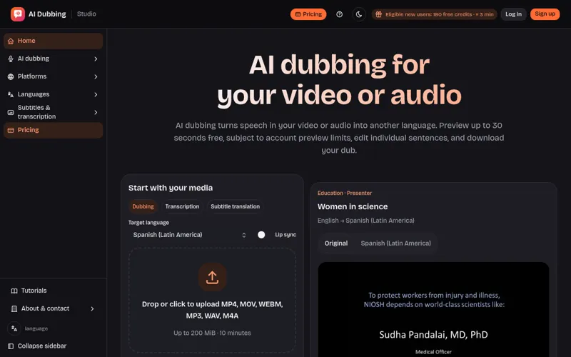Screenshot of AI Dubbing
