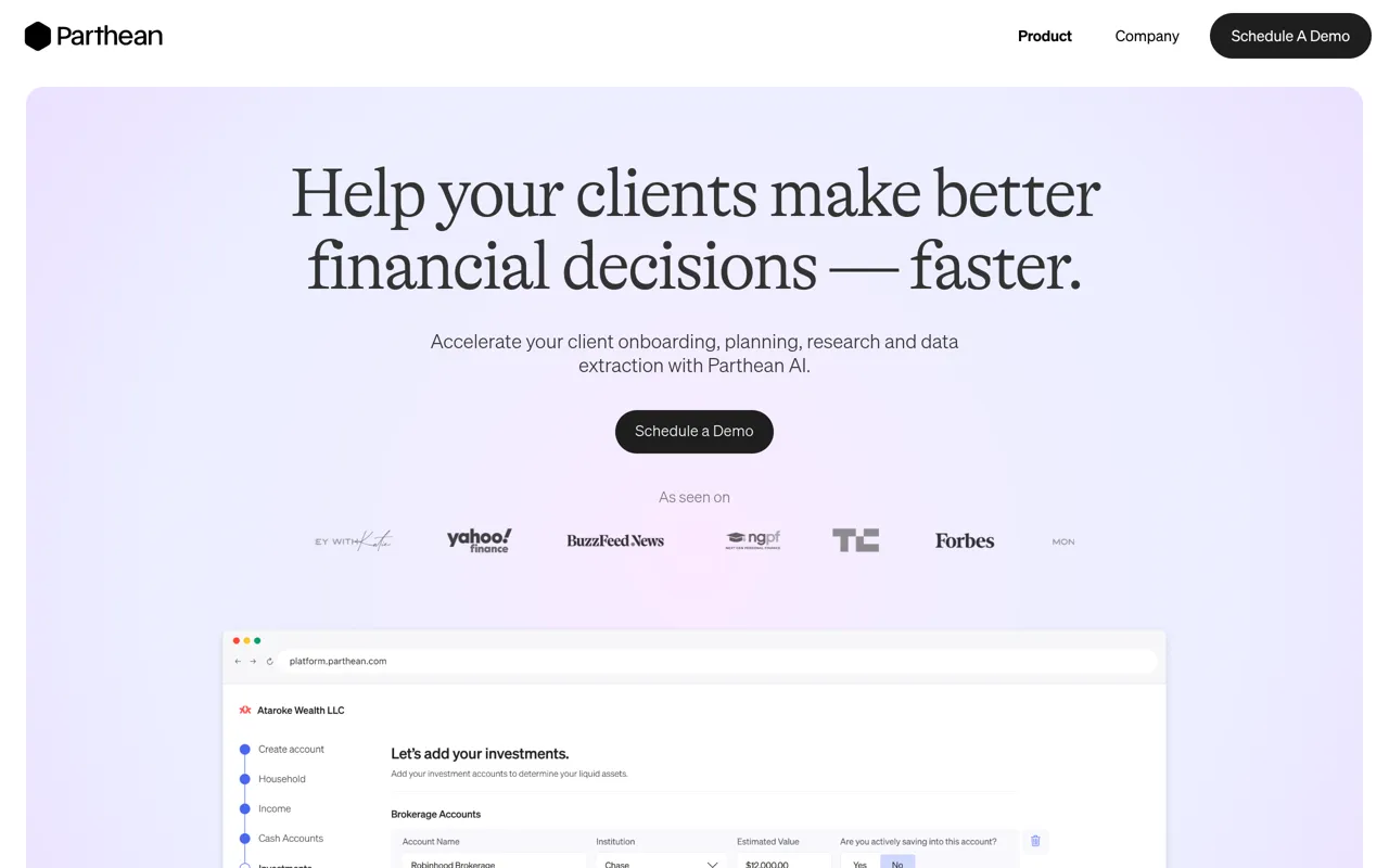 Screenshot of Parthean for Advisors
