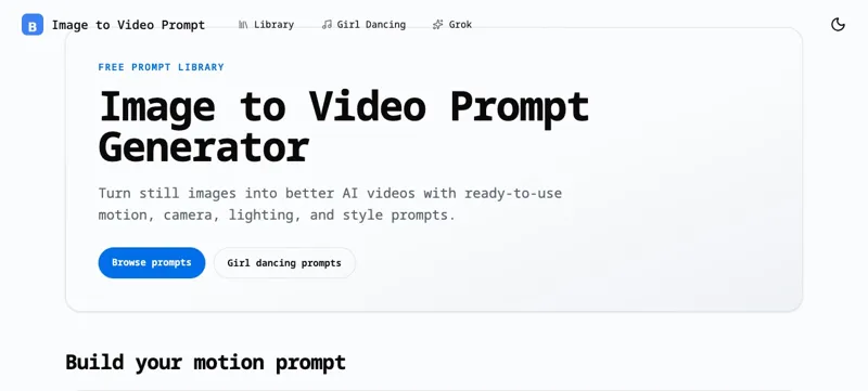 Screenshot of Image to Video Prompt Generator