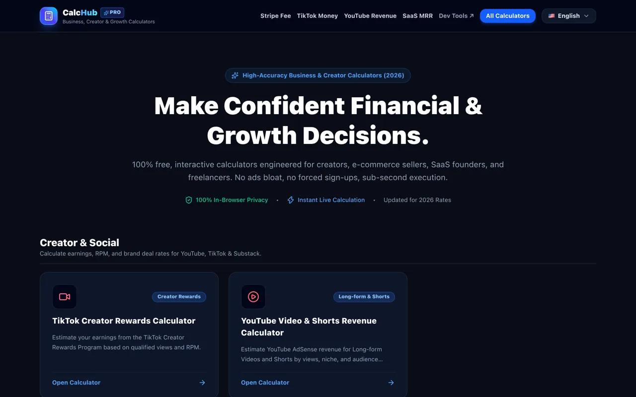 Screenshot of CalcHub