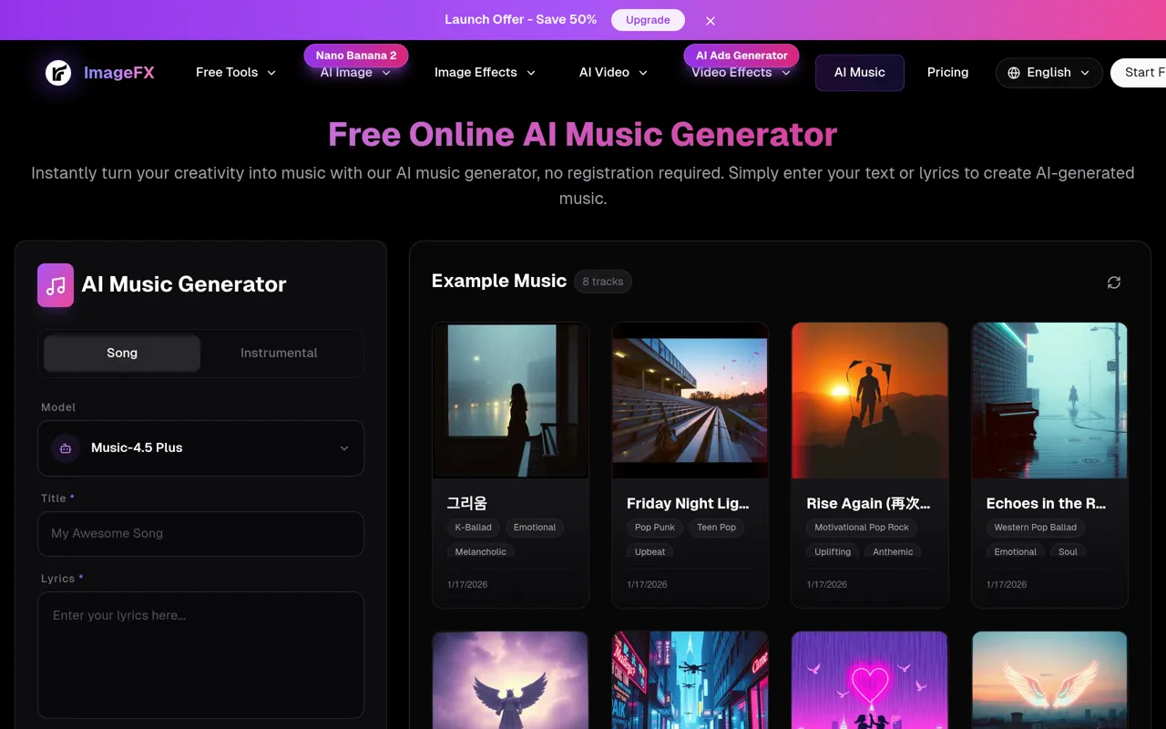 Screenshot of AI Music Generator by Image-FX