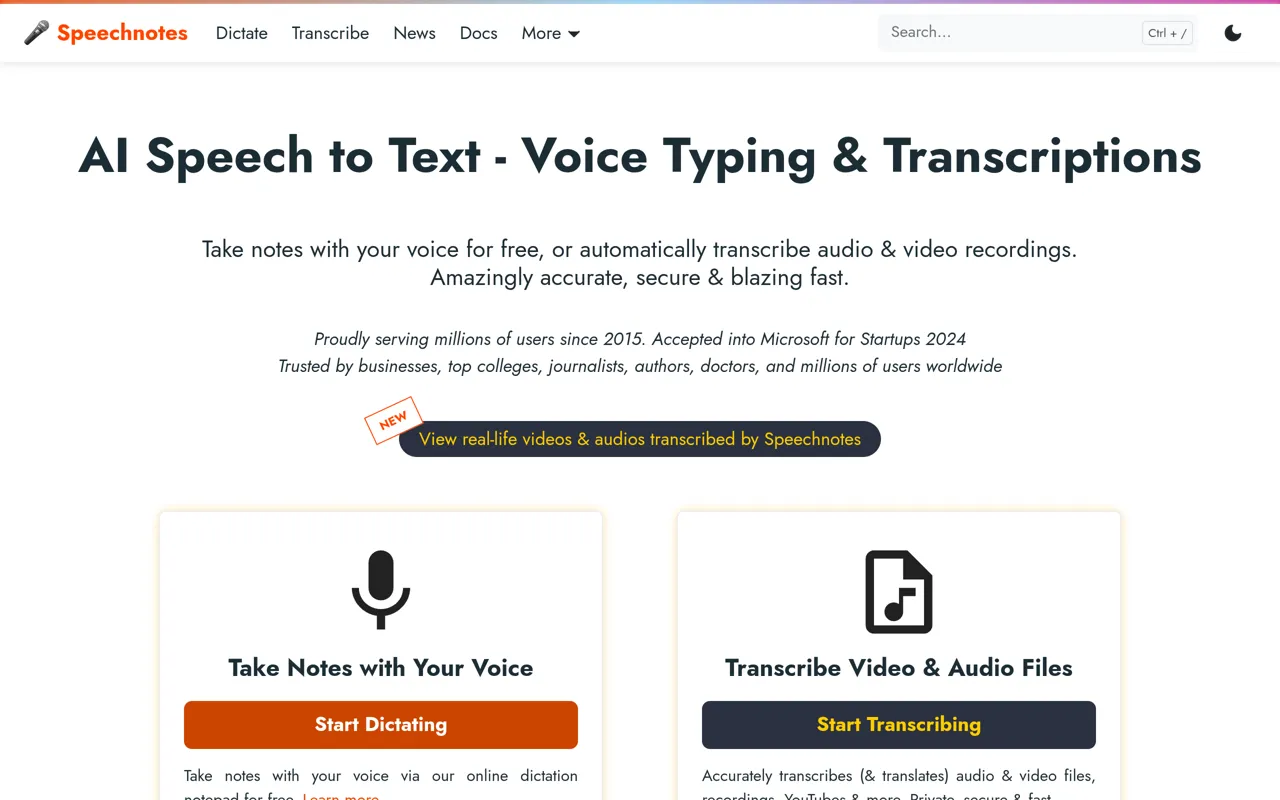 Screenshot of Speechnotes