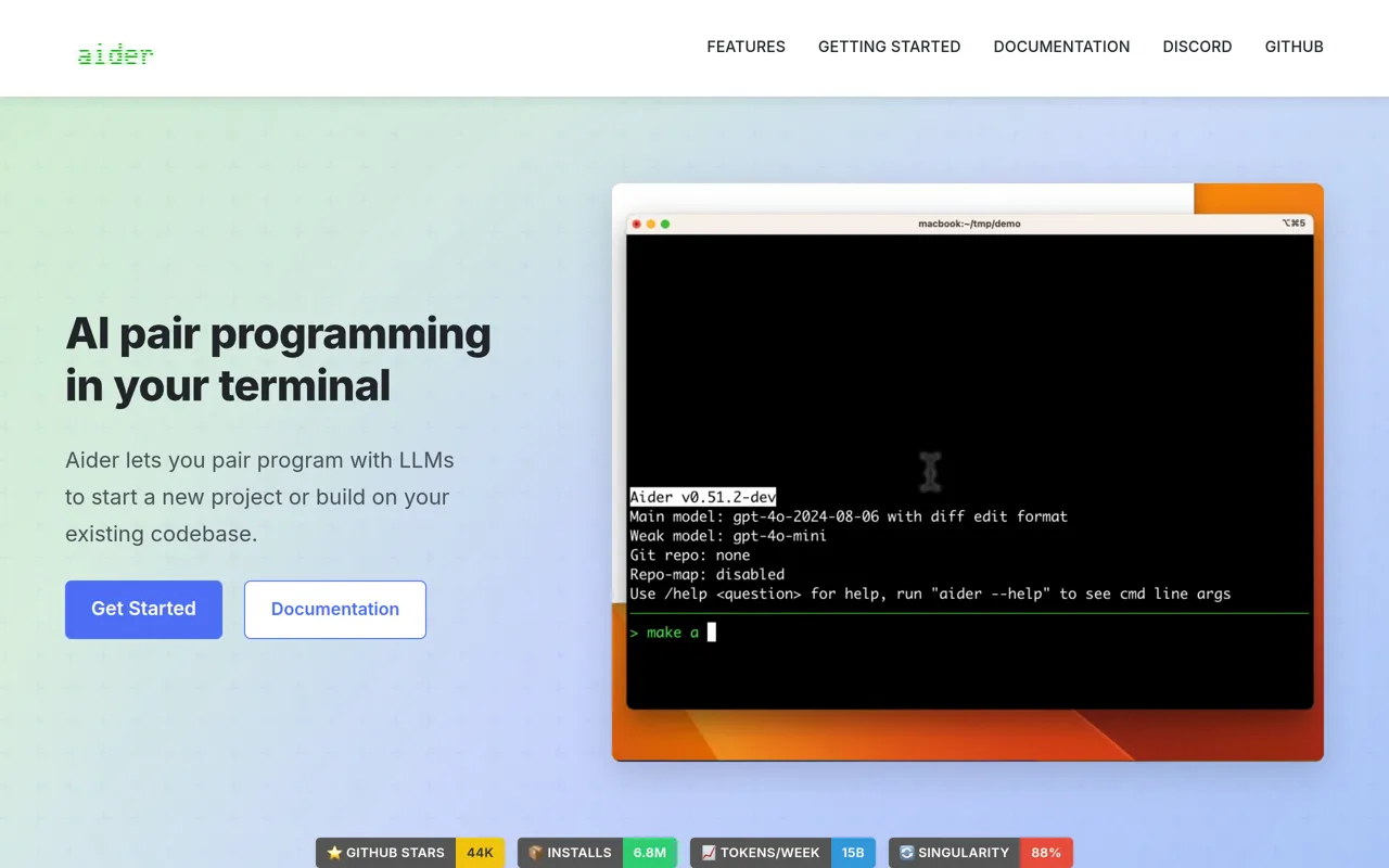 Screenshot of Aider