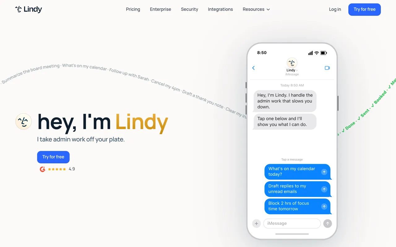 Screenshot of Lindy