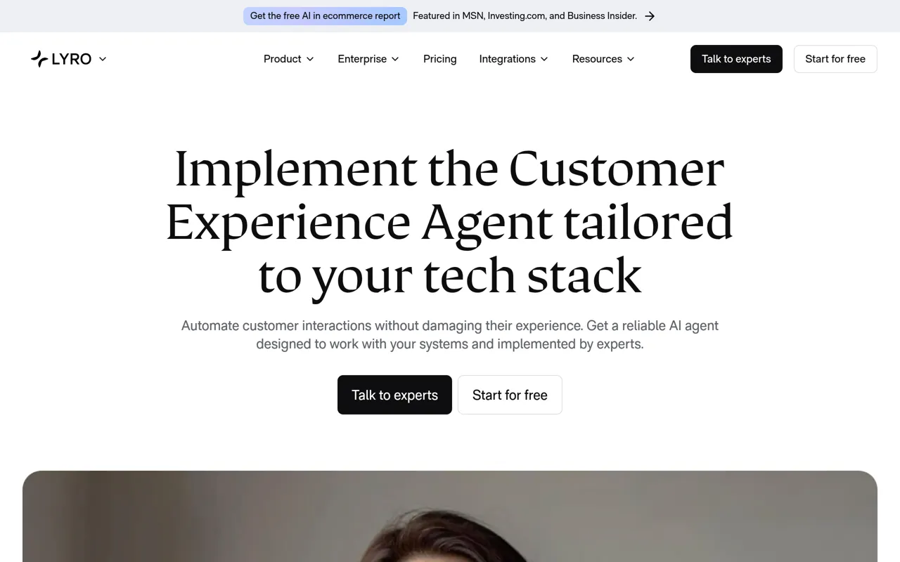 Screenshot of Lyro AI Customer Experience Agent