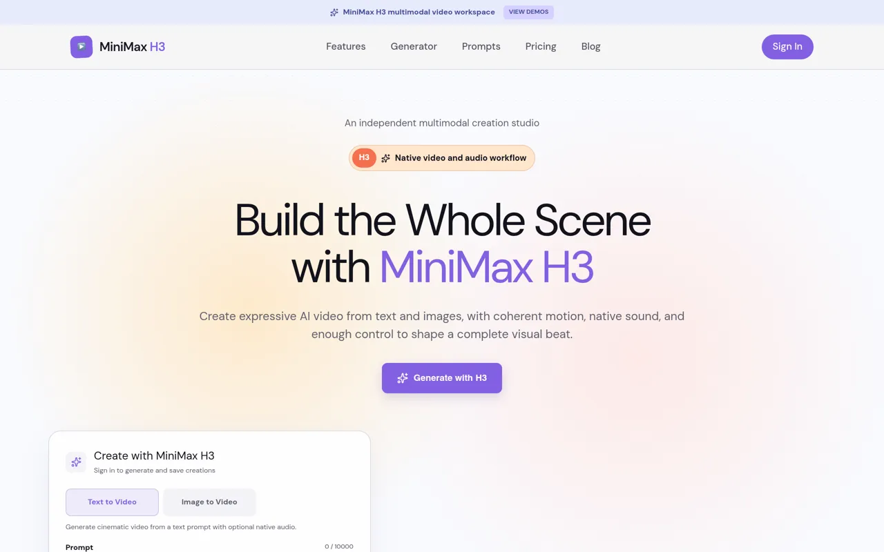 Screenshot of MiniMax H3 AI