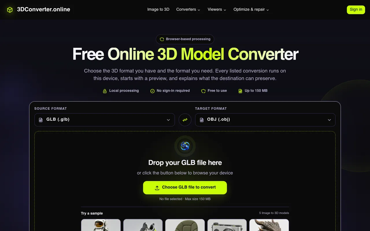 Screenshot of 3DConverter.online