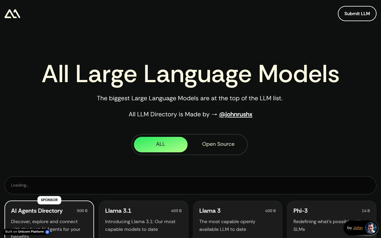 Screenshot of All LLMs