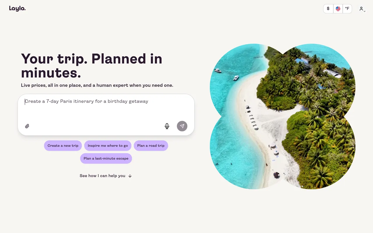 Screenshot of Layla AI Trip Planner