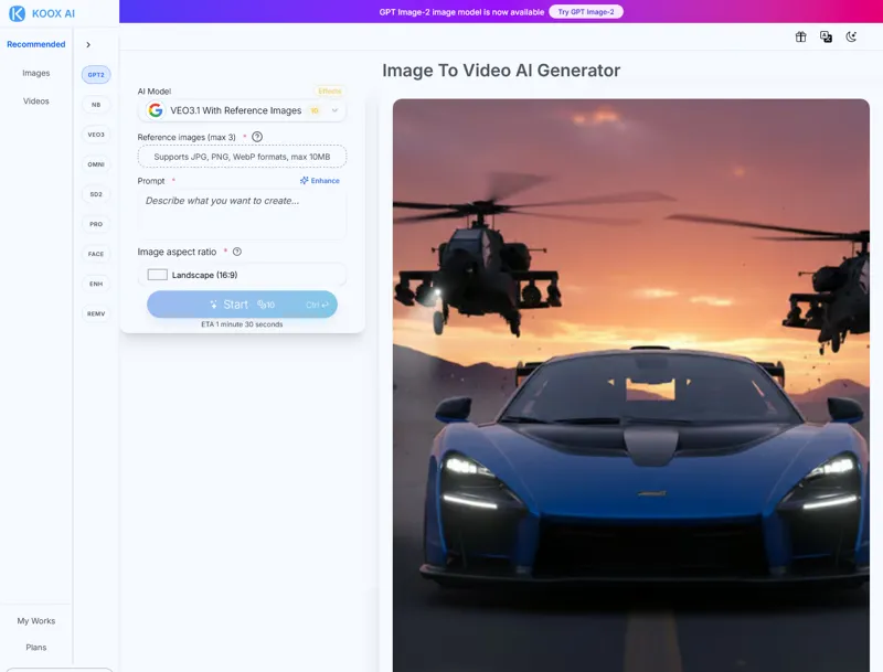 Screenshot of KOOX AI Image to Video Generator