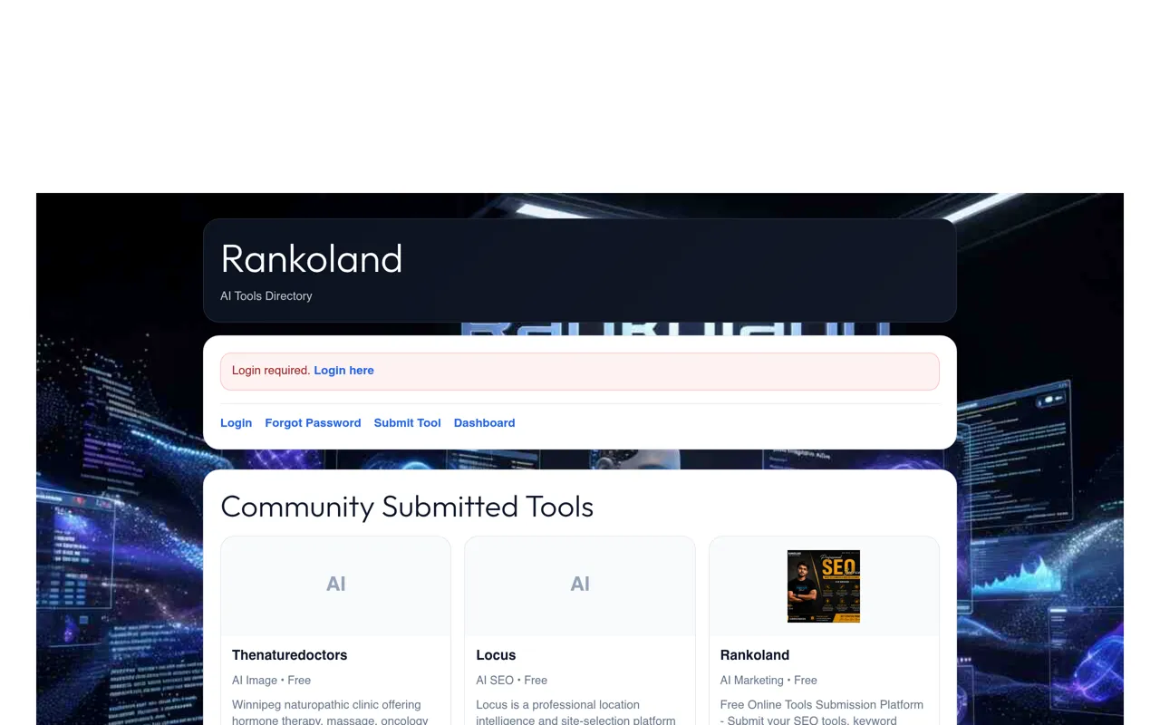 Screenshot of Rankoland AI Tools Directory